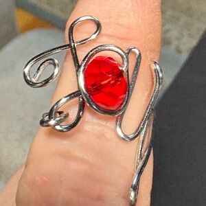 Silver Wire JOY Ring with Red Gemstone